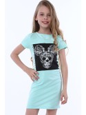 Girls\' dress with mint application NDZ8380 - Online store - Boutique